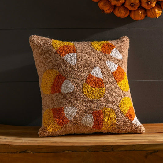 Candy Corn Wool Hand-Hooked Pillow | Plow & Hearth
