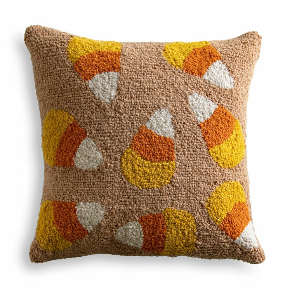 Candy Corn Wool Hand-Hooked Pillow | Plow & Hearth