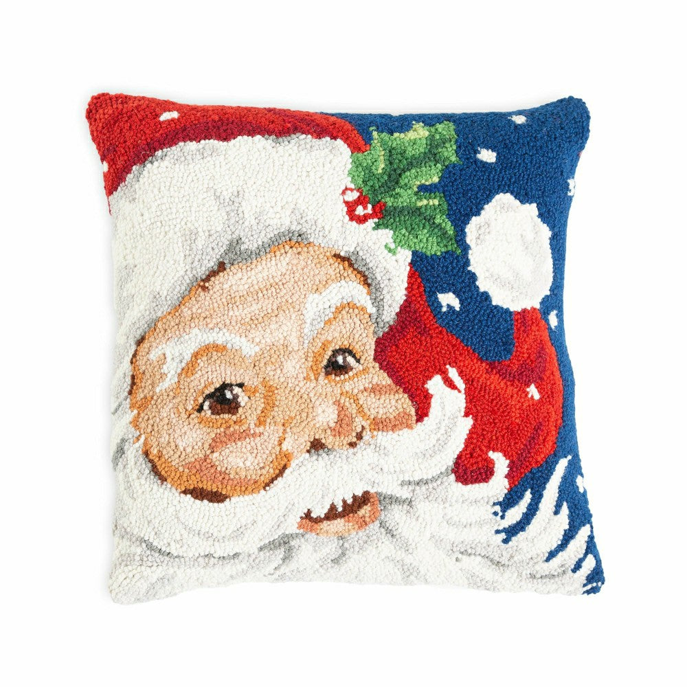 Jolly Santa Hand-Hooked Wool Throw Pillow | Plow & Hearth