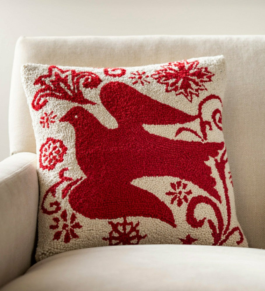 Red Dove Hooked Pillow Cover | Plow & Hearth