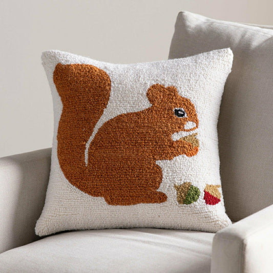 Squirrel Hand-Hooked Wool Pillow | Plow & Hearth