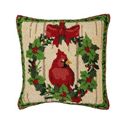 Indoor/Outdoor Hooked Pillow Cardinal Joy Polypropylene, 18"x18" | Plow & Hearth