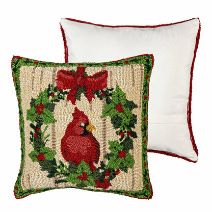 Indoor/Outdoor Hooked Pillow Cardinal Joy Polypropylene, 18"x18" | Plow & Hearth
