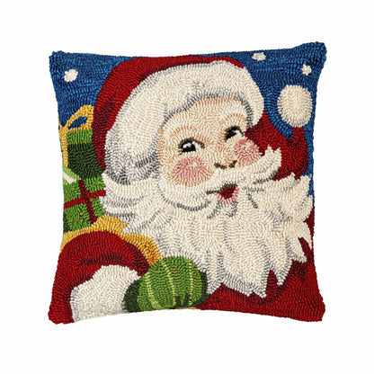 Indoor/Outdoor Hooked Pillow Santa Polypropylene, 18"x18" | Plow & Hearth