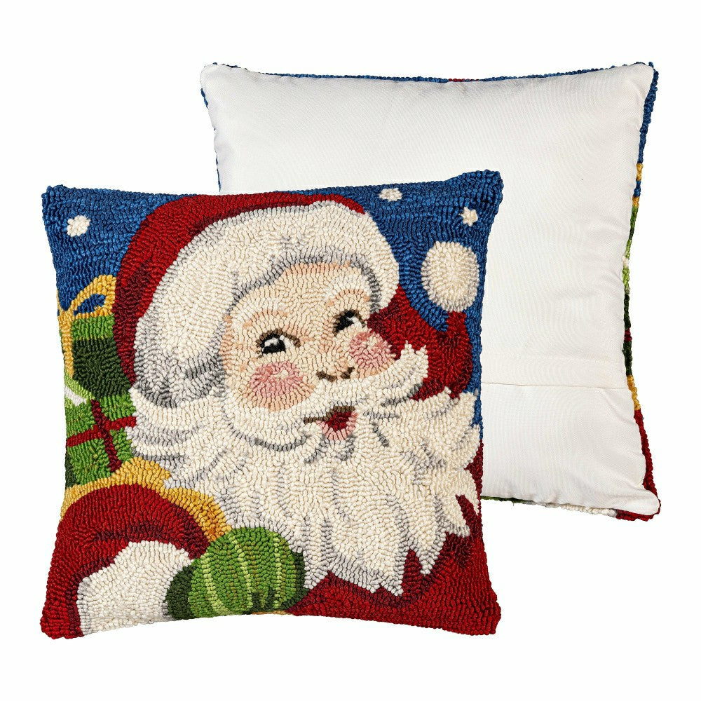 Indoor/Outdoor Hooked Pillow Santa Polypropylene, 18"x18" | Plow & Hearth