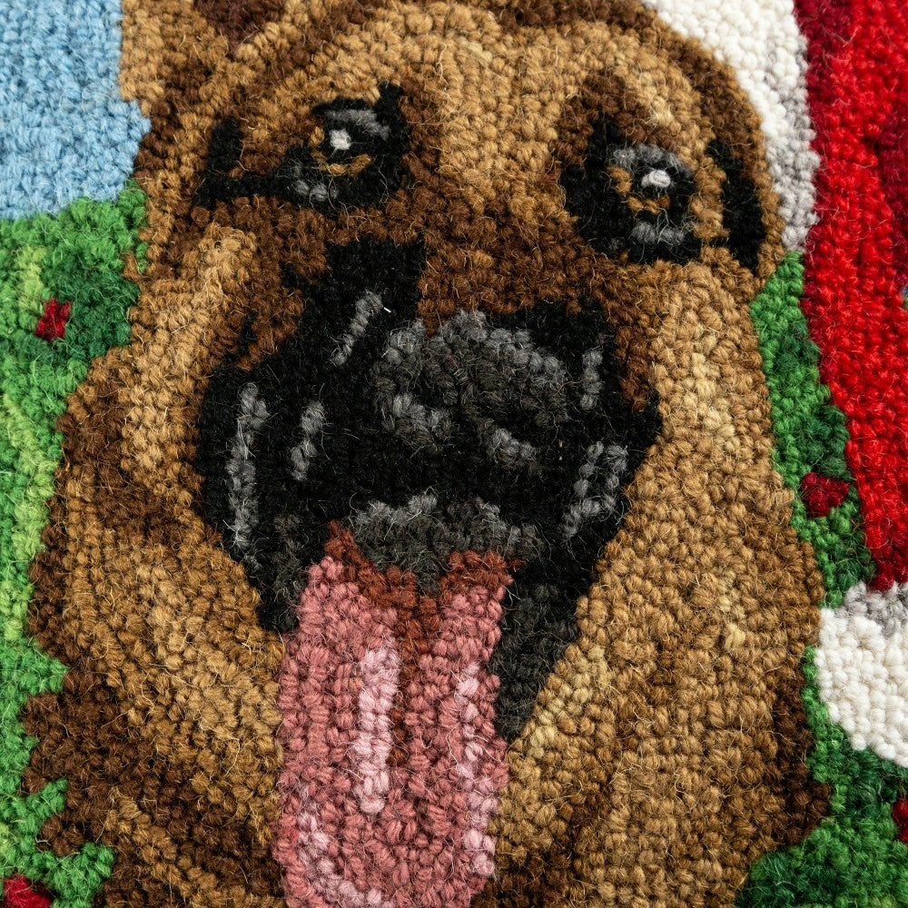 Holiday German Shepherd with Wreath Hand-Hooked Wool Throw Pillow | Plow & Hearth