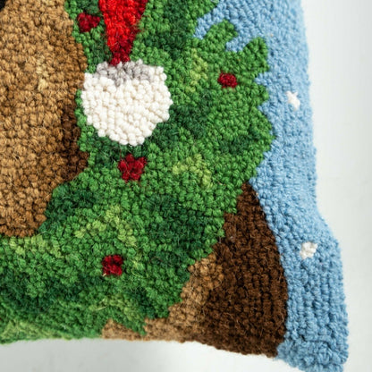 Holiday German Shepherd with Wreath Hand-Hooked Wool Throw Pillow | Plow & Hearth
