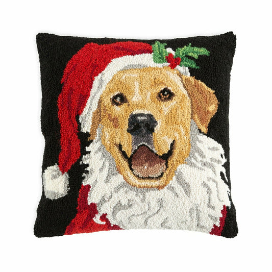 Holiday Golden Retriever Santa Hand-Hooked Wool Throw Pillow | Plow & Hearth