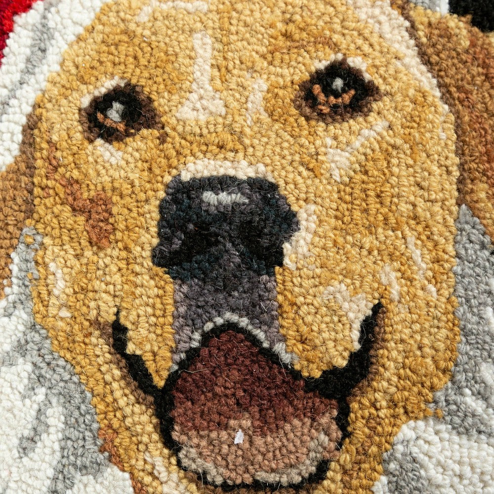 Holiday Golden Retriever Santa Hand-Hooked Wool Throw Pillow | Plow & Hearth