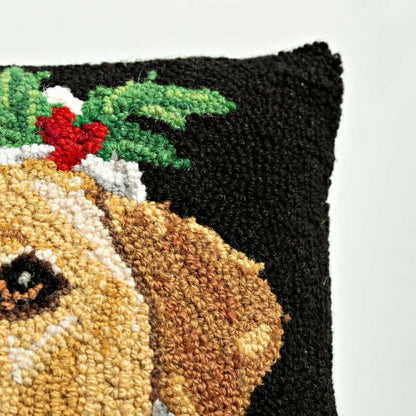 Holiday Golden Retriever Santa Hand-Hooked Wool Throw Pillow | Plow & Hearth