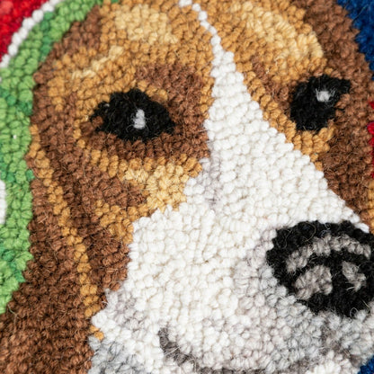Holiday Beagle with Knit Hat Hand-Hooked Wool Throw Pillow | Plow & Hearth
