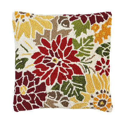 Indoor/Outdoor Fall Florals Hooked Polypropylene Throw Pillow 18"x18" | Plow & Hearth
