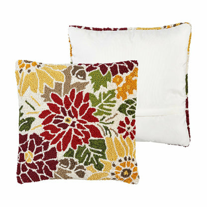 Indoor/Outdoor Fall Florals Hooked Polypropylene Throw Pillow 18"x18" | Plow & Hearth