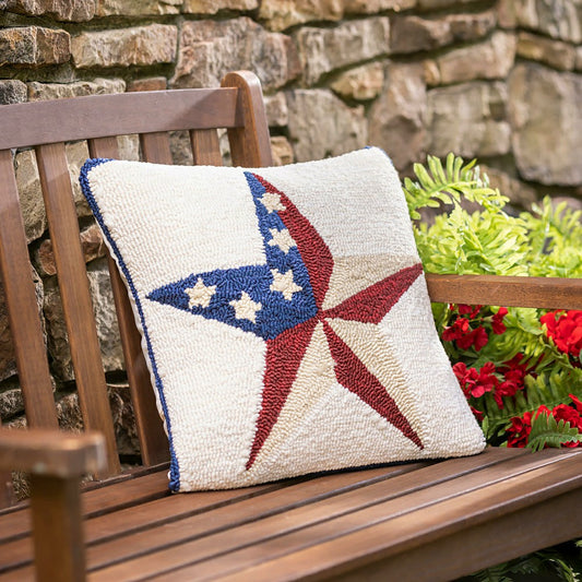 Indoor/Outdoor Hand-Hooked Star Throw Pillow | Plow & Hearth