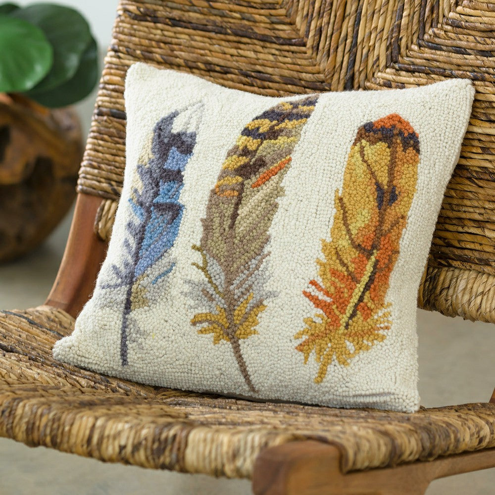Triple Feather Hand Hooked Wool Pillow | Plow & Hearth
