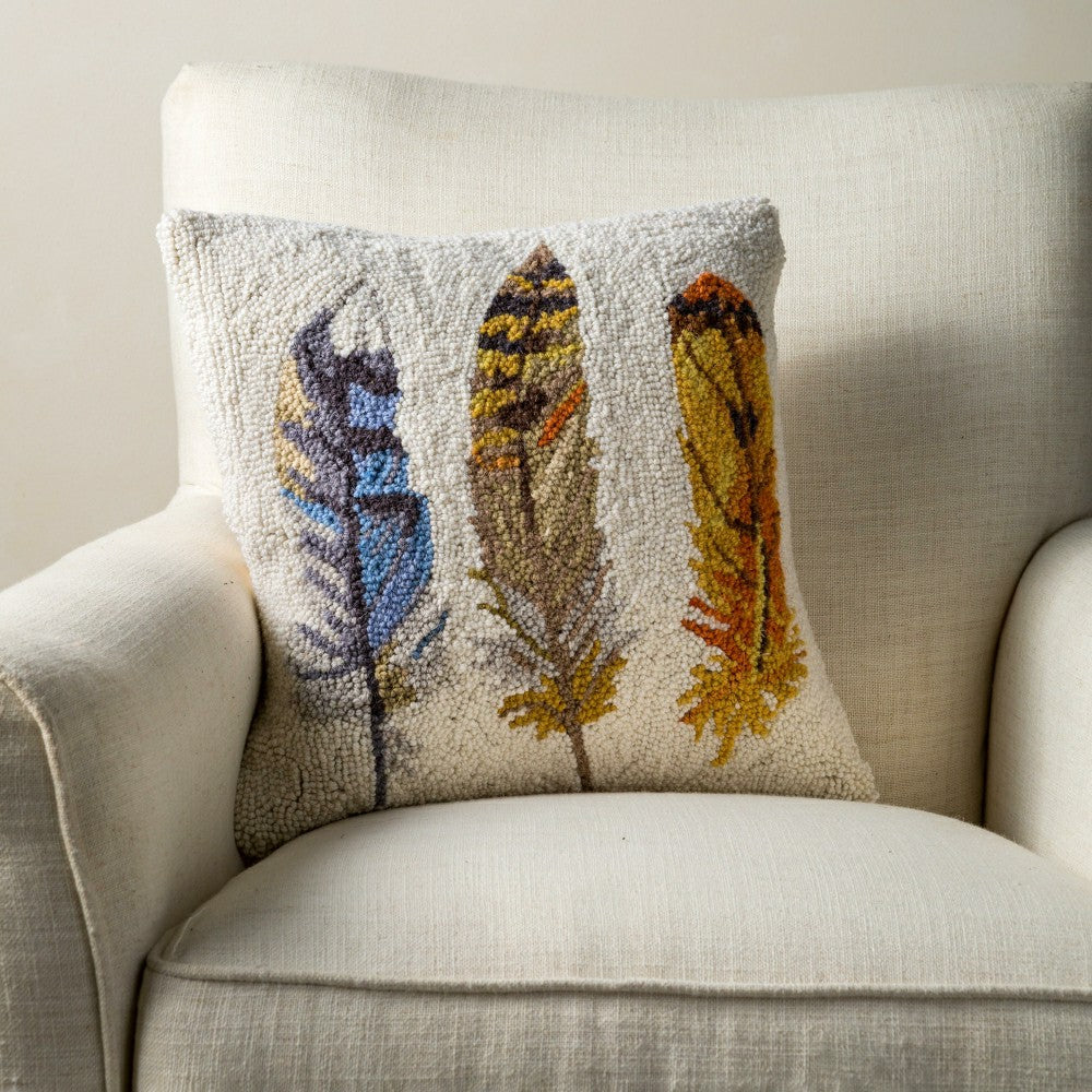 Triple Feather Hand Hooked Wool Pillow | Plow & Hearth