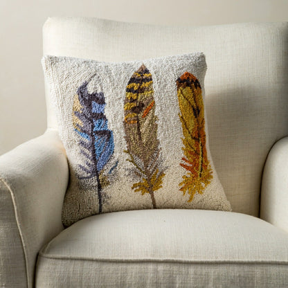 Triple Feather Hand Hooked Wool Pillow | Plow & Hearth