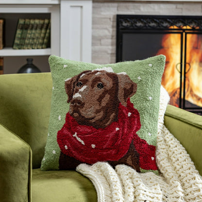 Snowy Chocolate Lab Hook Pillow | Plow & Hearth