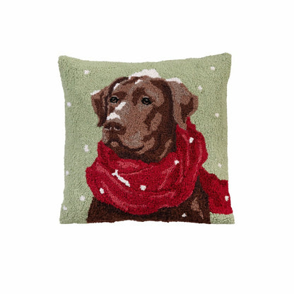 Snowy Chocolate Lab Hook Pillow | Plow & Hearth