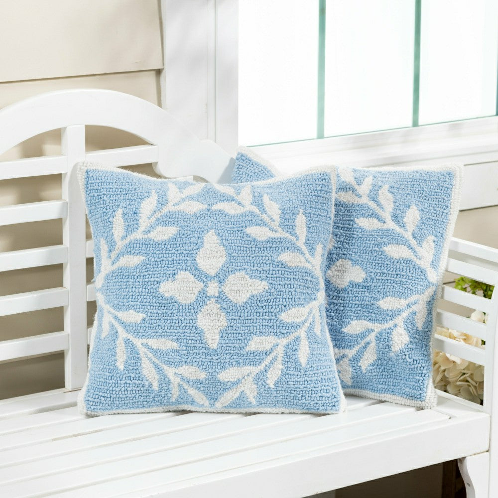 Light Blue Diamonds Indoor/Outdoor Hooked Pillow 18"x18" | Plow & Hearth