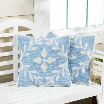 Light Blue Diamonds Indoor/Outdoor Hooked Pillow 18"x18" | Plow & Hearth