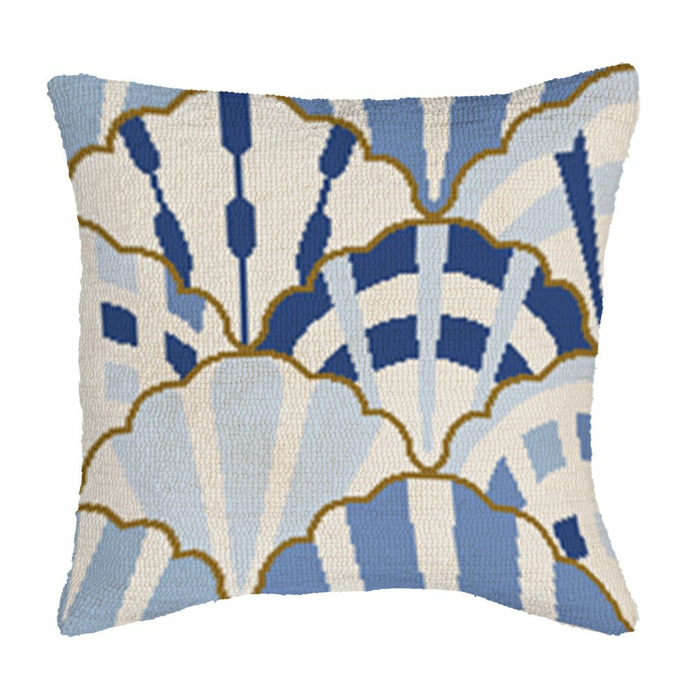 Blue Coastal Shells Pattern Indoor/Outdoor Hooked Pillow 18"x18" | Plow & Hearth