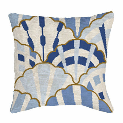 Blue Coastal Shells Pattern Indoor/Outdoor Hooked Pillow 18"x18" | Plow & Hearth