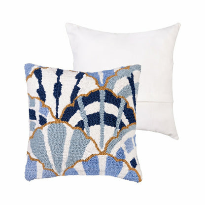 Blue Coastal Shells Pattern Indoor/Outdoor Hooked Pillow 18"x18" | Plow & Hearth