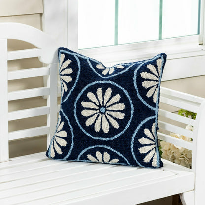 Blue Coastal Indoor/Outdoor Hooked Pillow 18"x18" | Plow & Hearth