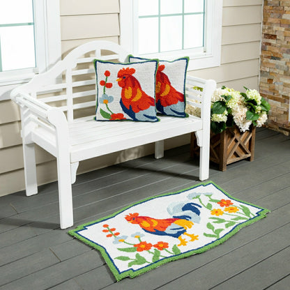 Floral Rooster Indoor/Outdoor Hooked Pillow 18"x18" | Plow & Hearth