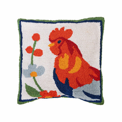 Floral Rooster Indoor/Outdoor Hooked Pillow 18"x18" | Plow & Hearth