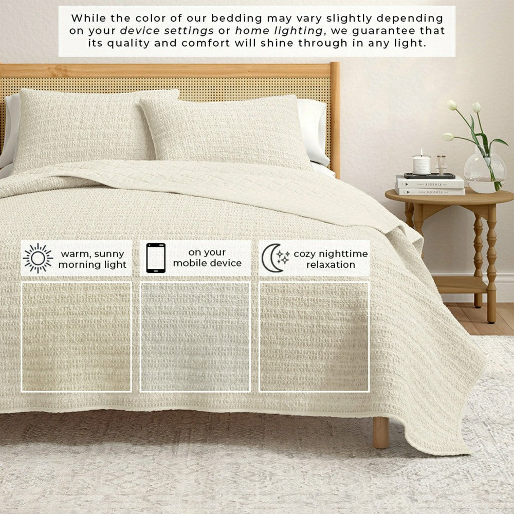 Cotton Honeycomb Waffle Garment Washed Quilt Set | Plow & Hearth