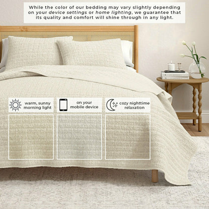 Cotton Honeycomb Waffle Garment Washed Quilt Set | Plow & Hearth