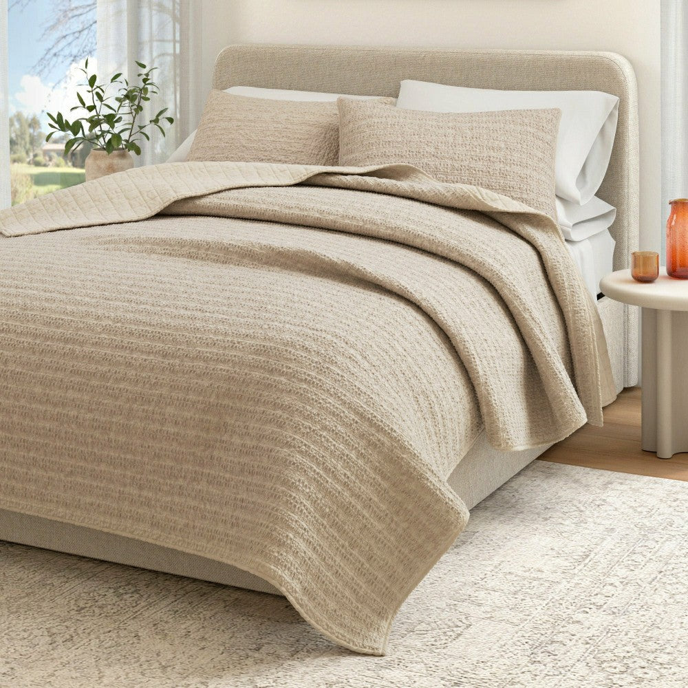 Cotton Honeycomb Waffle Garment Washed Quilt Set | Plow & Hearth
