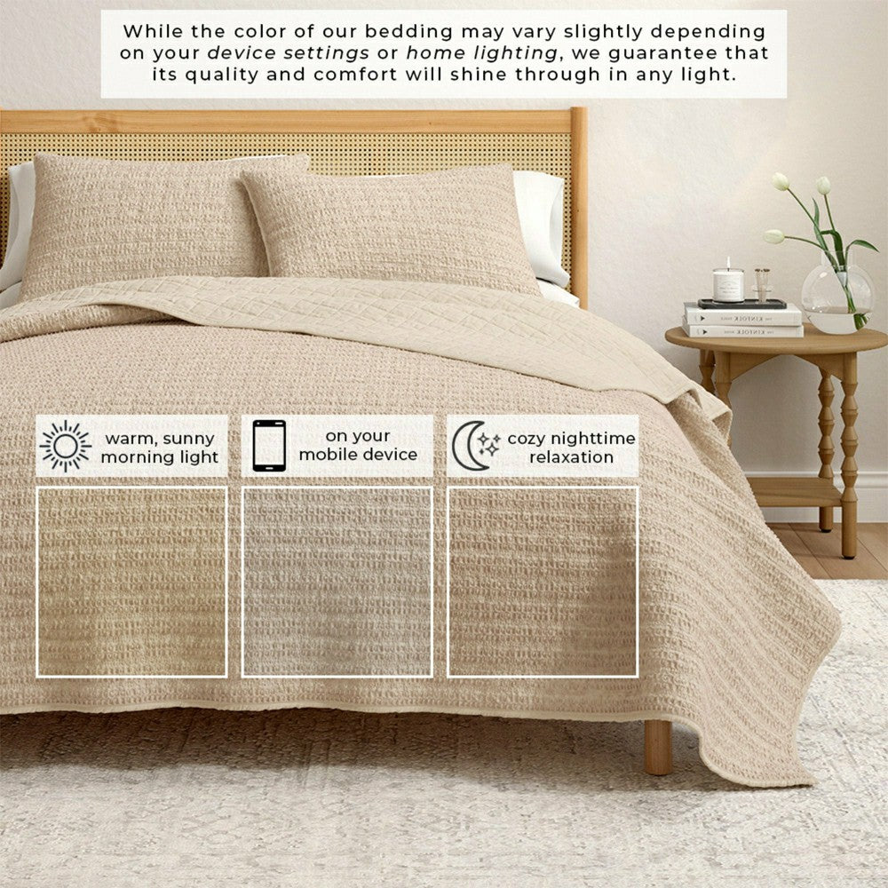 Cotton Honeycomb Waffle Garment Washed Quilt Set | Plow & Hearth