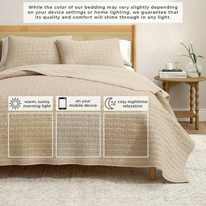 Cotton Honeycomb Waffle Garment Washed Quilt Set | Plow & Hearth