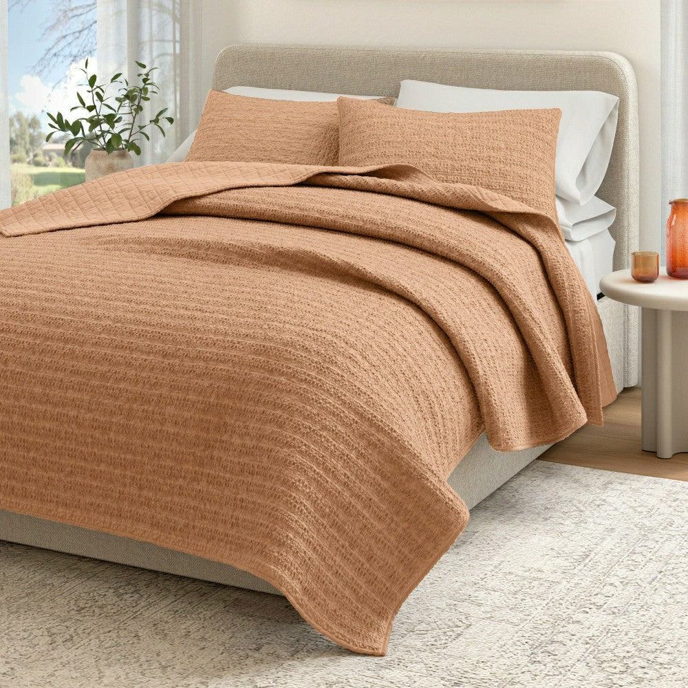 Cotton Honeycomb Waffle Garment Washed Quilt Set | Plow & Hearth