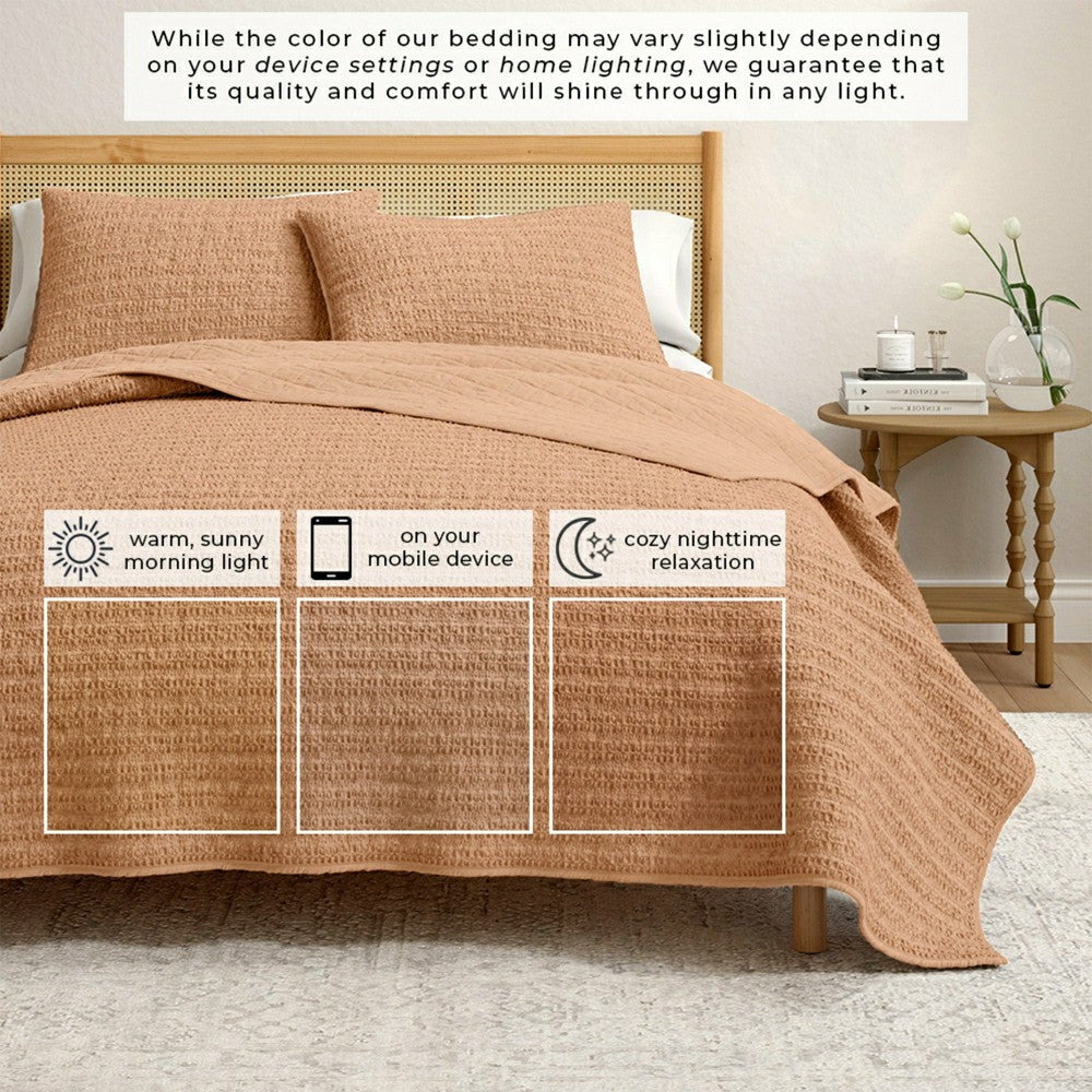 Cotton Honeycomb Waffle Garment Washed Quilt Set | Plow & Hearth