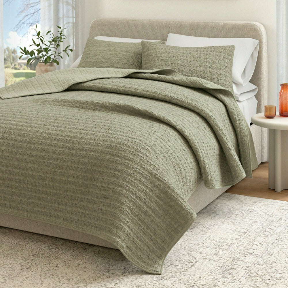 Cotton Honeycomb Waffle Garment Washed Quilt Set | Plow & Hearth