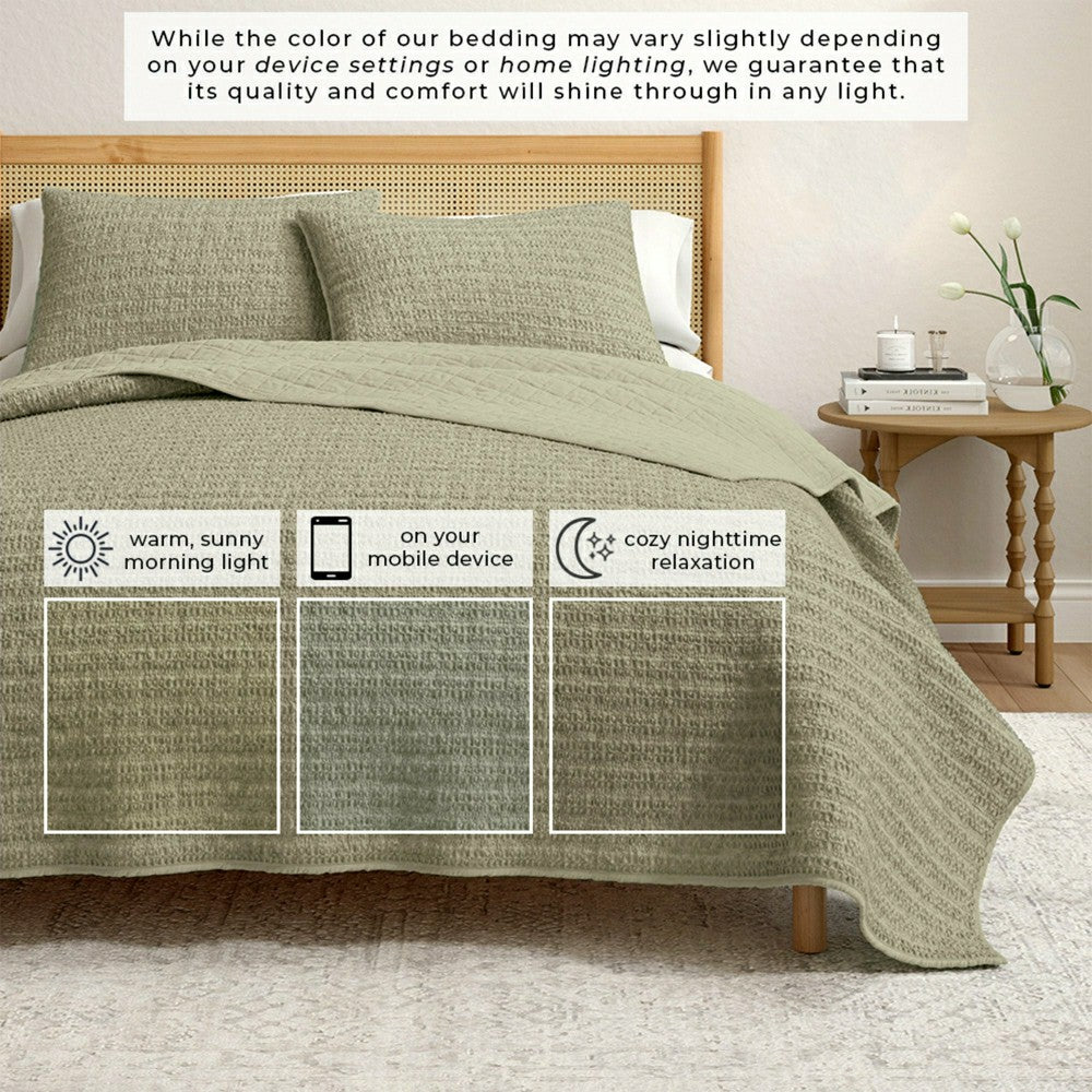 Cotton Honeycomb Waffle Garment Washed Quilt Set | Plow & Hearth