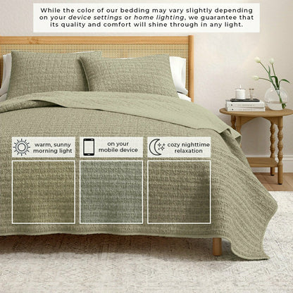 Cotton Honeycomb Waffle Garment Washed Quilt Set | Plow & Hearth