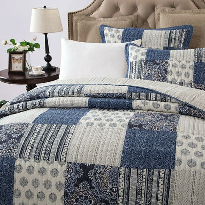 Bohemian Denim Blue Elegance Patchwork Cotton Bedspread Set | Plow & Hearth