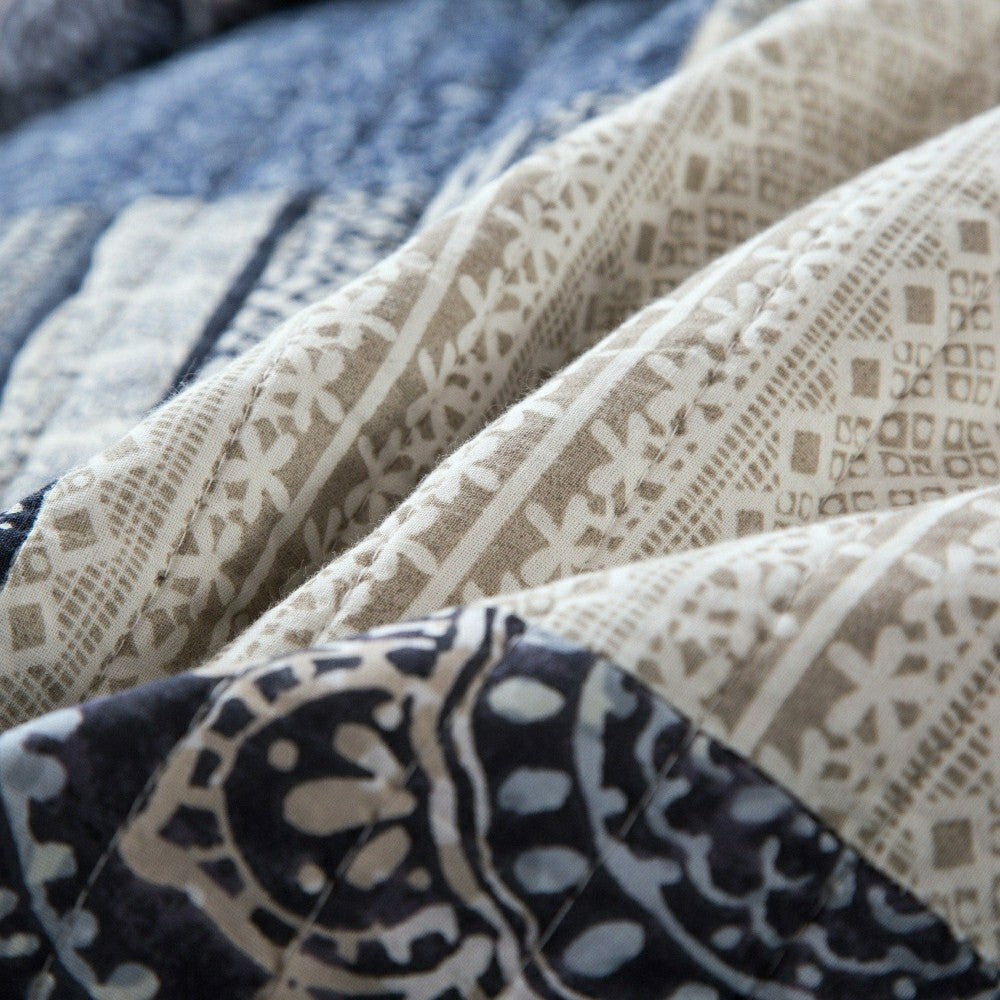 Bohemian Denim Blue Elegance Patchwork Cotton Bedspread Set | Plow & Hearth