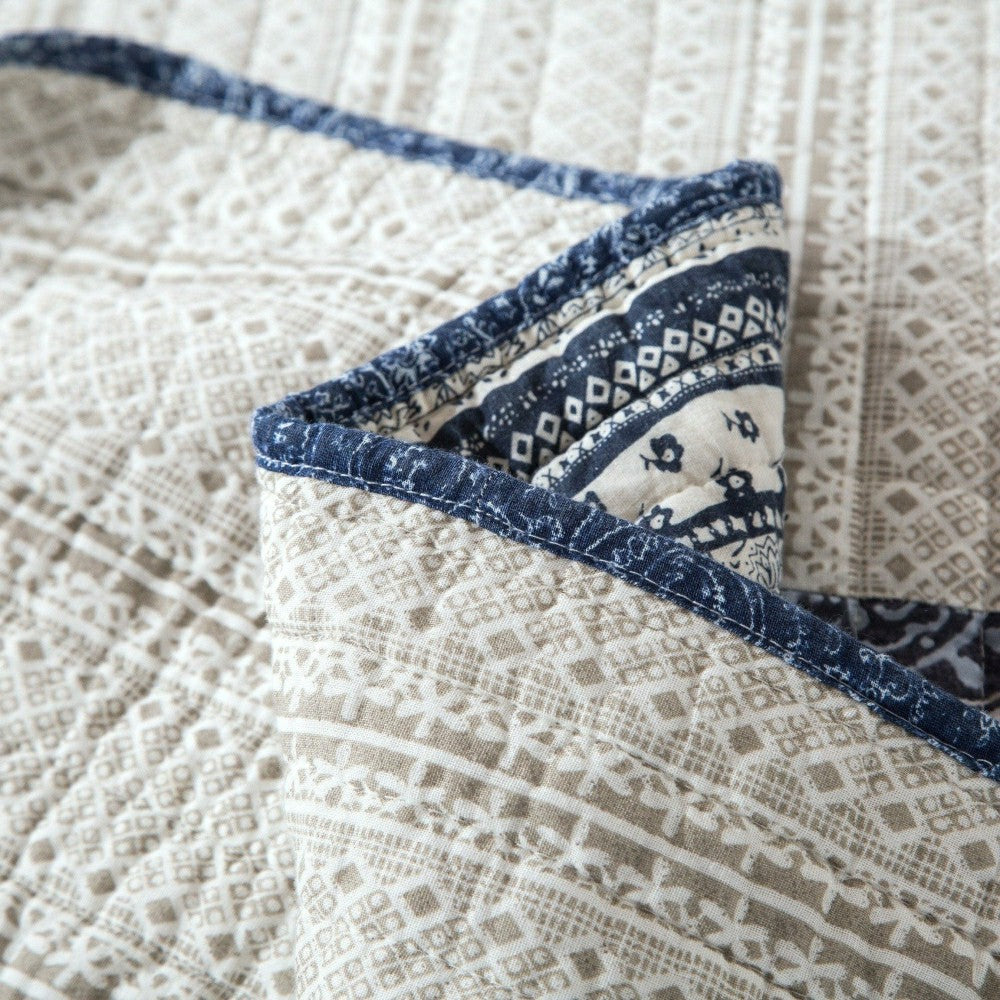 Bohemian Denim Blue Elegance Patchwork Cotton Bedspread Set | Plow & Hearth