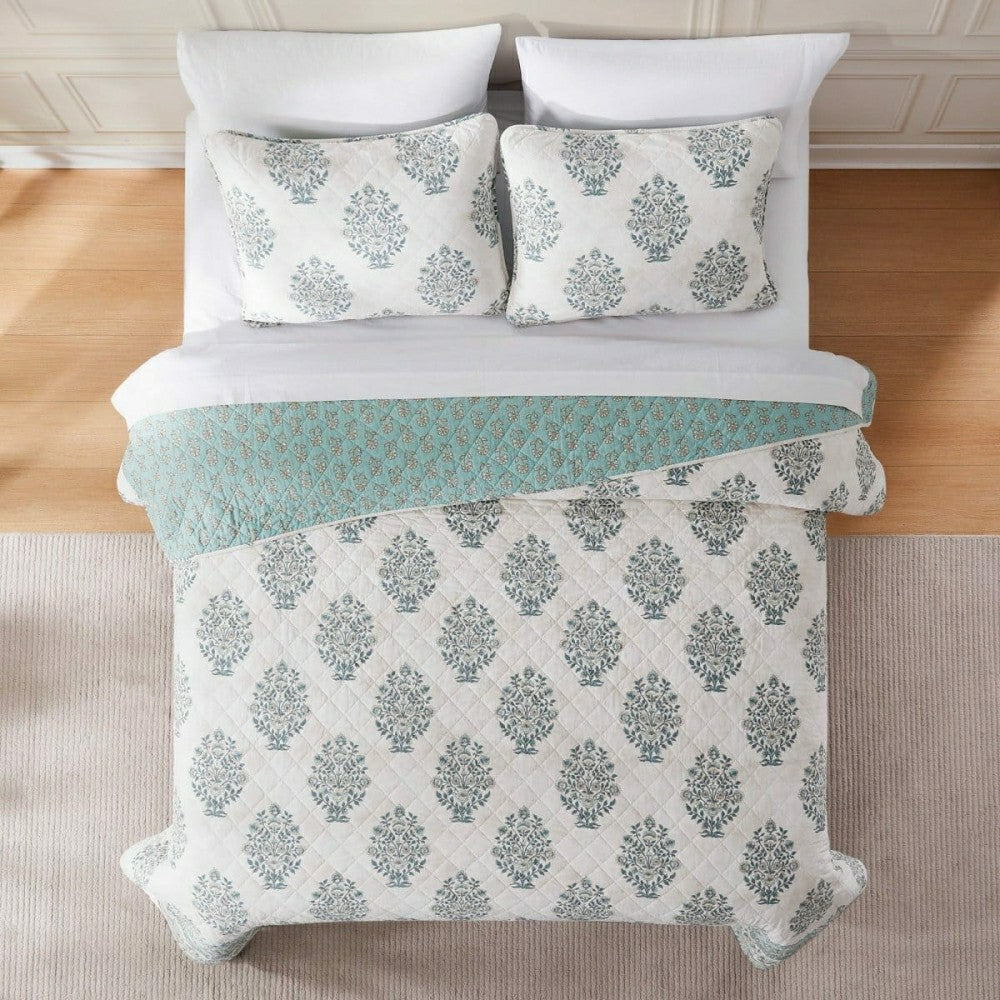 Sofia Flower Block Bouquet Reversible Cotton Quilt 3Pc Set | Plow & Hearth