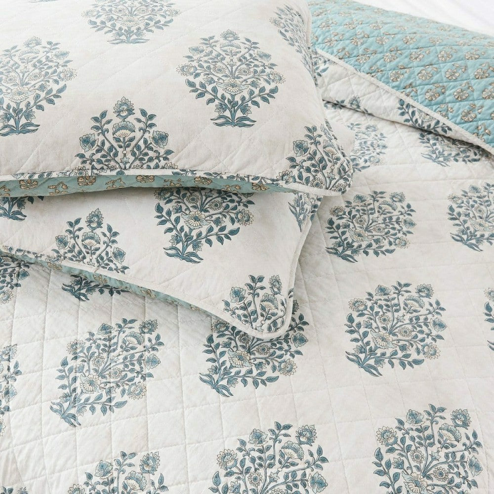 Sofia Flower Block Bouquet Reversible Cotton Quilt 3Pc Set | Plow & Hearth