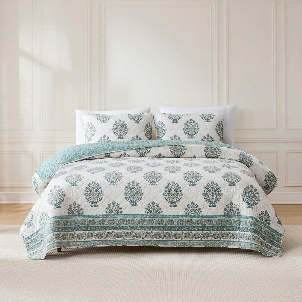 Sofia Flower Block Bouquet Reversible Cotton Quilt 3Pc Set | Plow & Hearth