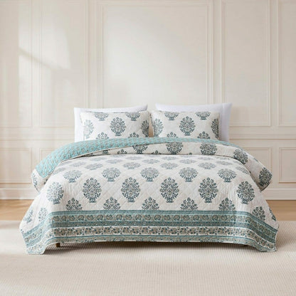 Sofia Flower Block Bouquet Reversible Cotton Quilt 3Pc Set | Plow & Hearth