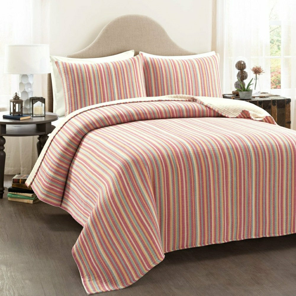 Tracy Stripe Pick Stitch Kantha Yarn Dyed Cotton Woven Quilt/Coverlet  | Plow & Hearth