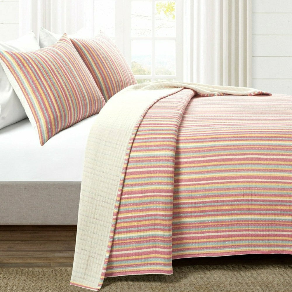 Tracy Stripe Pick Stitch Kantha Yarn Dyed Cotton Woven Quilt/Coverlet  | Plow & Hearth